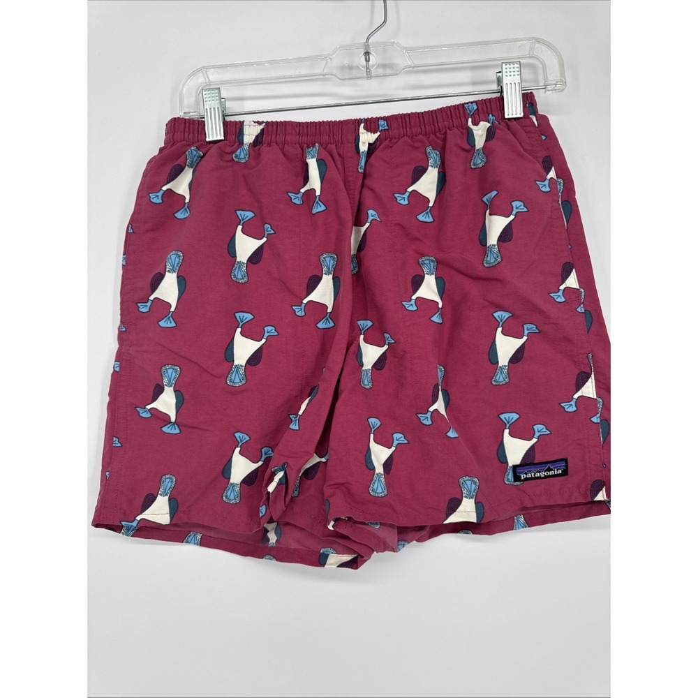 Patagonia Baggies Shorts Mens Small Pink Blue Footed Booby Bird Swim Trunks